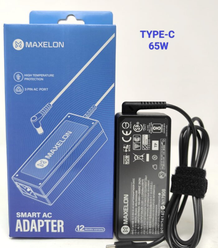 65W Type-C Universal Laptop Adapter  Make Maxelon Comaptible with iPad, HP, Dell ,Lenovo (with Power Cable)